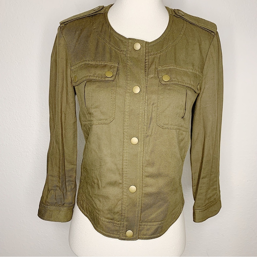 RACHEL Rachel Roy Olive Green Gold Snap Front Jacket Size Small